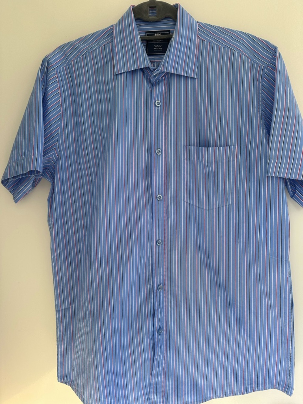 Hawes & Curtis Men's Blue Striped Short-Sleeve Button-Up Shirt 100% Cotton
